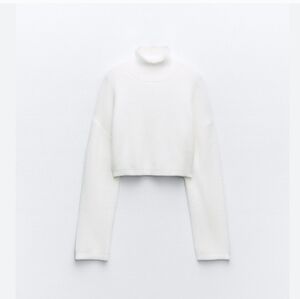 Zara Soft Feel Crop Knit Sweater High Neck Pullover Women's M Cozy